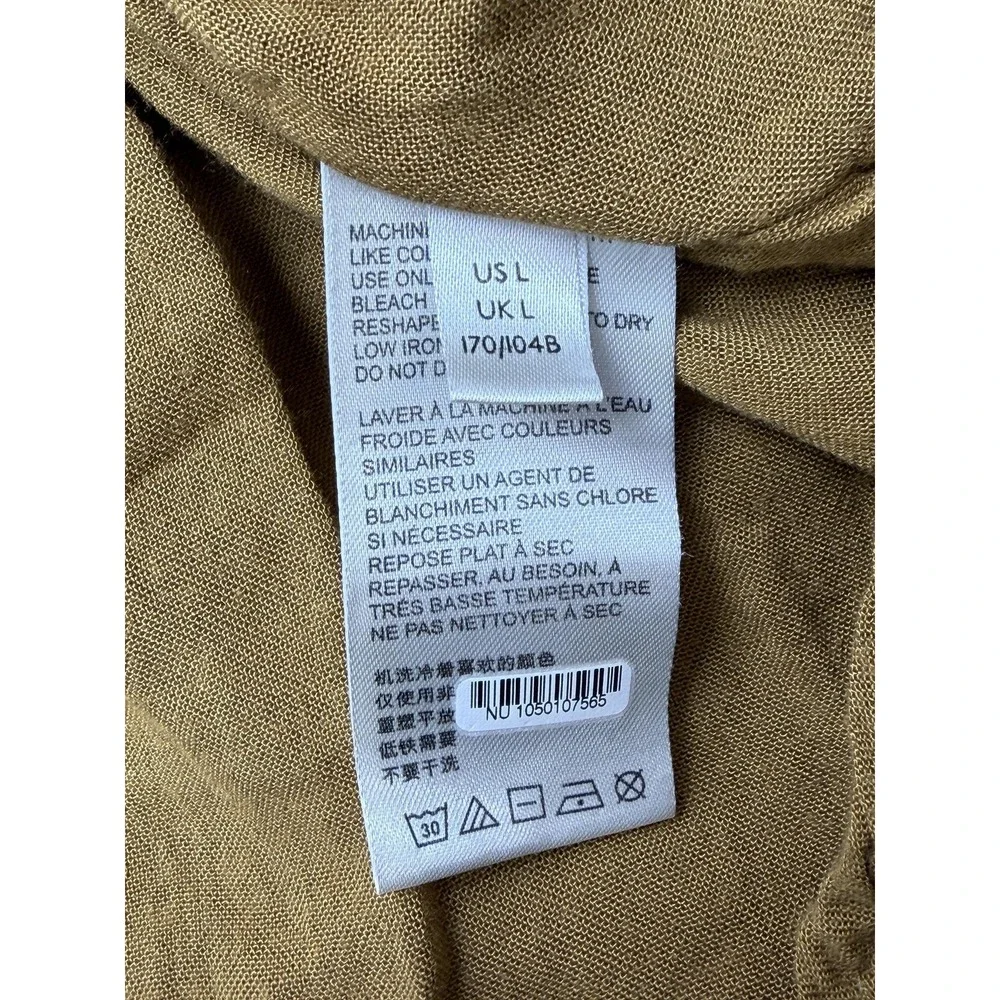 Free People Dress Womens Large Mustard Velvet Smocked Puff Sleeve Lace Up Back - Picture 12 of 15